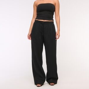Abercrombie Curve Love Black Wide-Leg Linen Pant